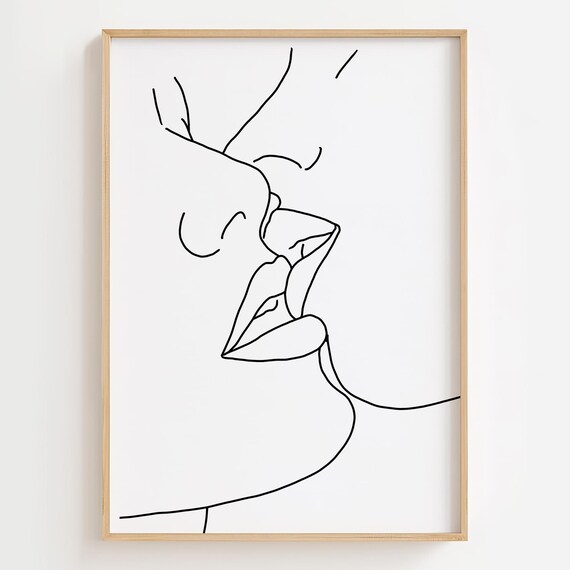 Minimalist Lesbian Kissing Art Print, Pride Decor