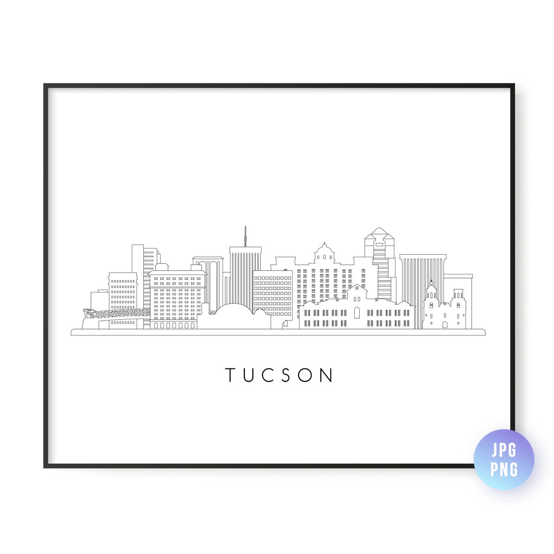 Tucson Skyline Print Az City Line Art Instant Wall Jpg Png