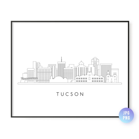 Tucson Skyline Print Az City Line Art Instant Wall Jpg Png