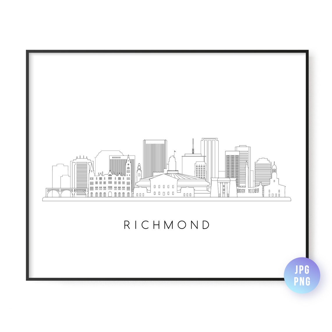 Richmond Skyline Print City Line Art Instant Wall Jpg Png