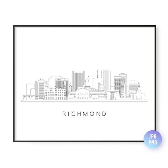 Richmond Skyline Print City Line Art Instant Wall Jpg Png