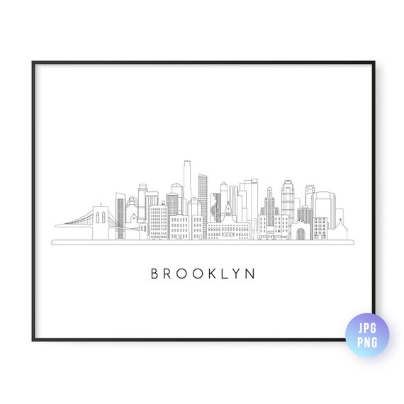 Brooklyn Skyline Print Ny City Line Art Instant Wall Jpgpng