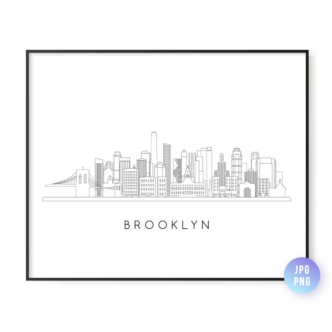 Brooklyn Skyline Print Ny City Line Art Instant Wall Jpgpng