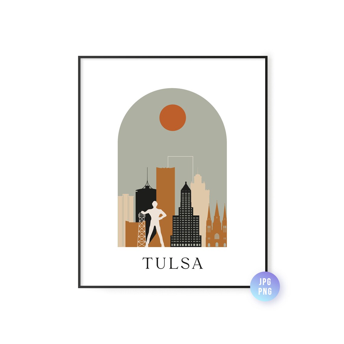 Tulsa Skyline Bohemian Art Print, Mid-Century Decor