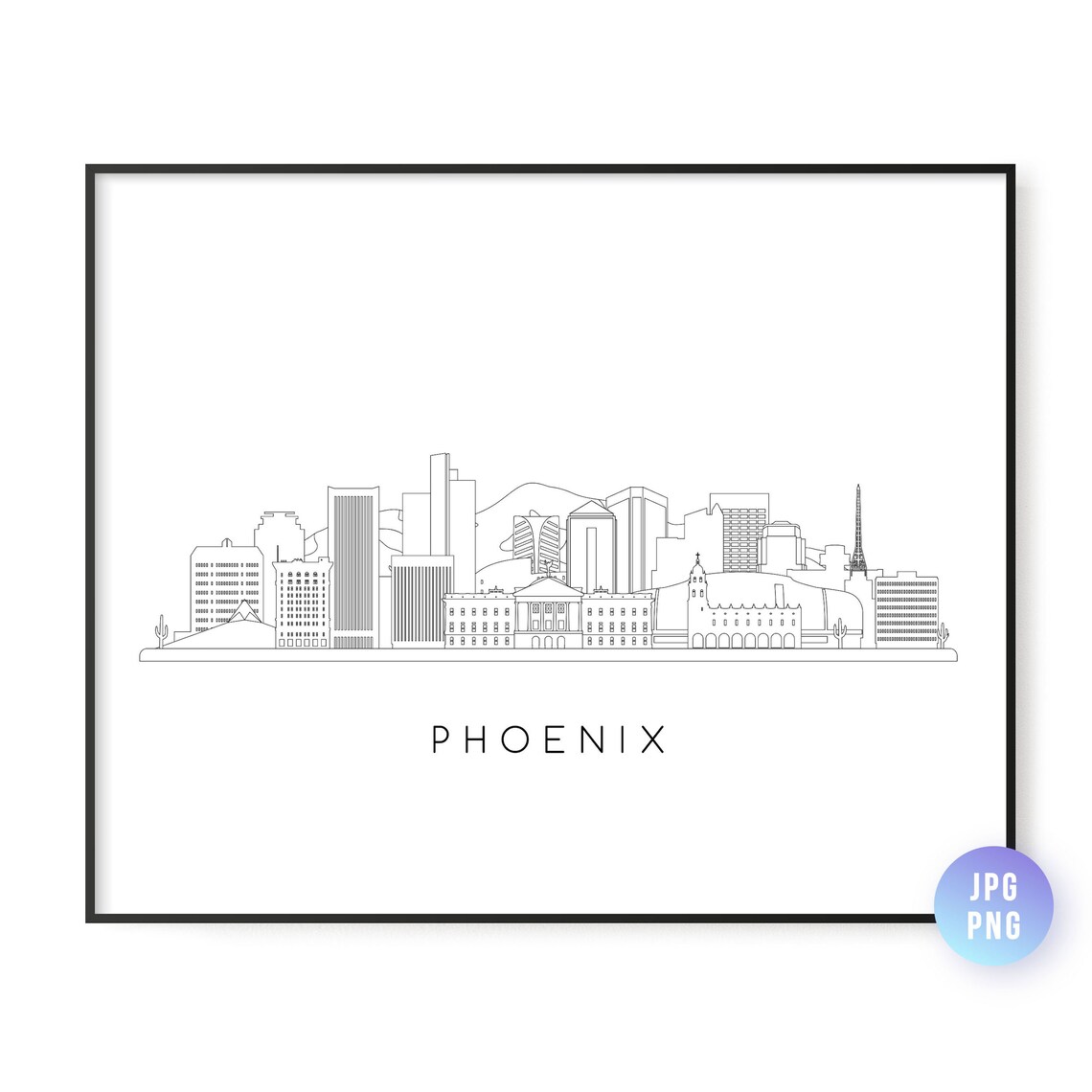 Phoenix Skyline Minimalist Black and White Line Art City Poster