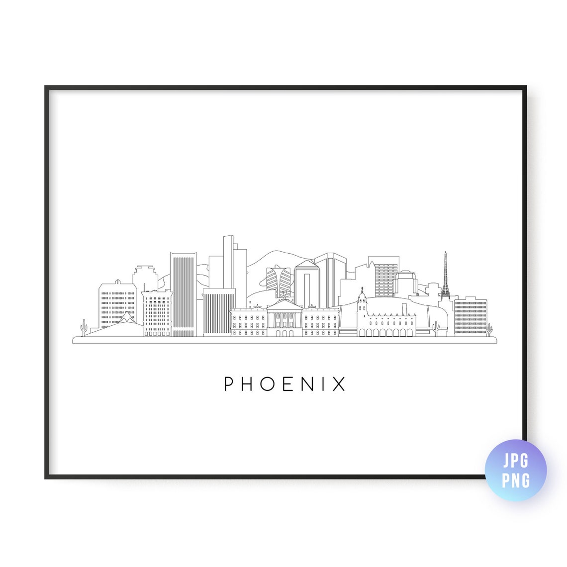 Phoenix Skyline Print City Az Line Art Instant Wall Jpg Png