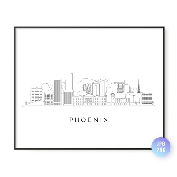 Phoenix Skyline Print City Az Line Art Instant Wall Jpg Png