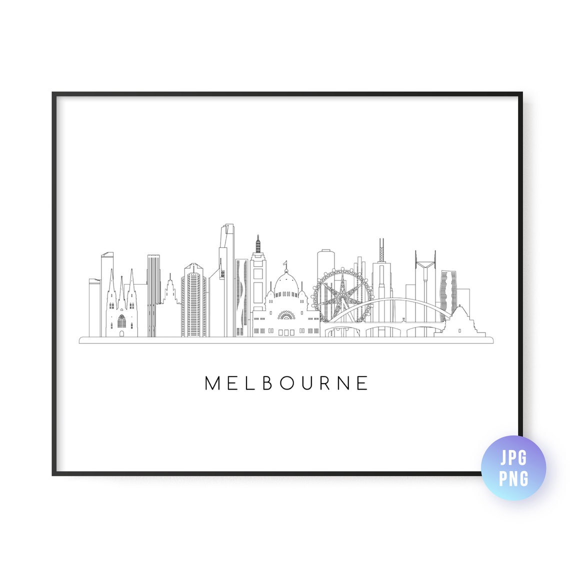 Melbourne Australia City Minimalist Skyline Line Drawing Poster
