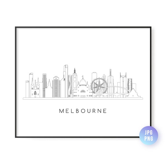 Melbourne Skyline Print City Line Art Instant Wall Jpg Png