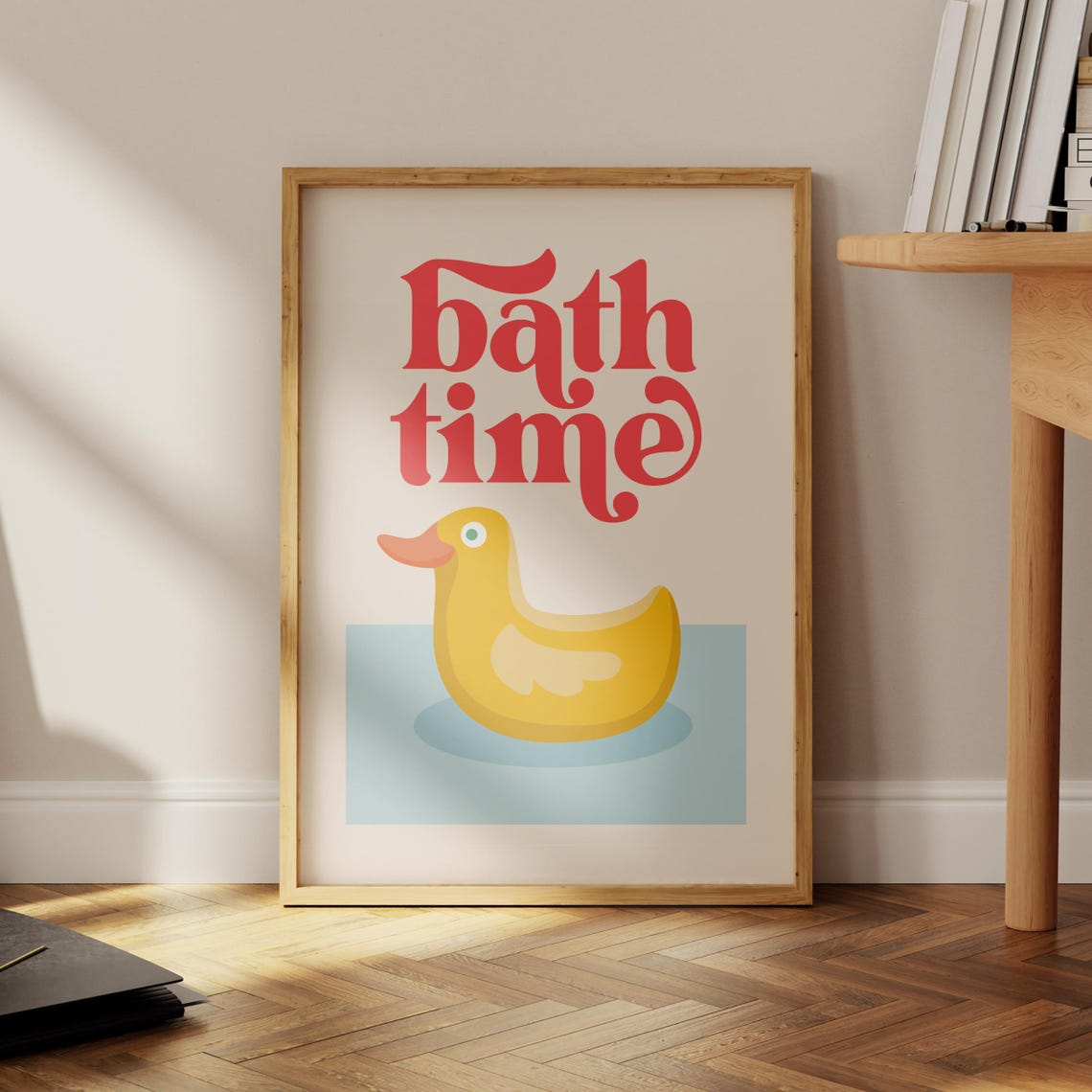Bath Time Cute Yellow Rubber Duck Retro Illustration Bathroom Poster