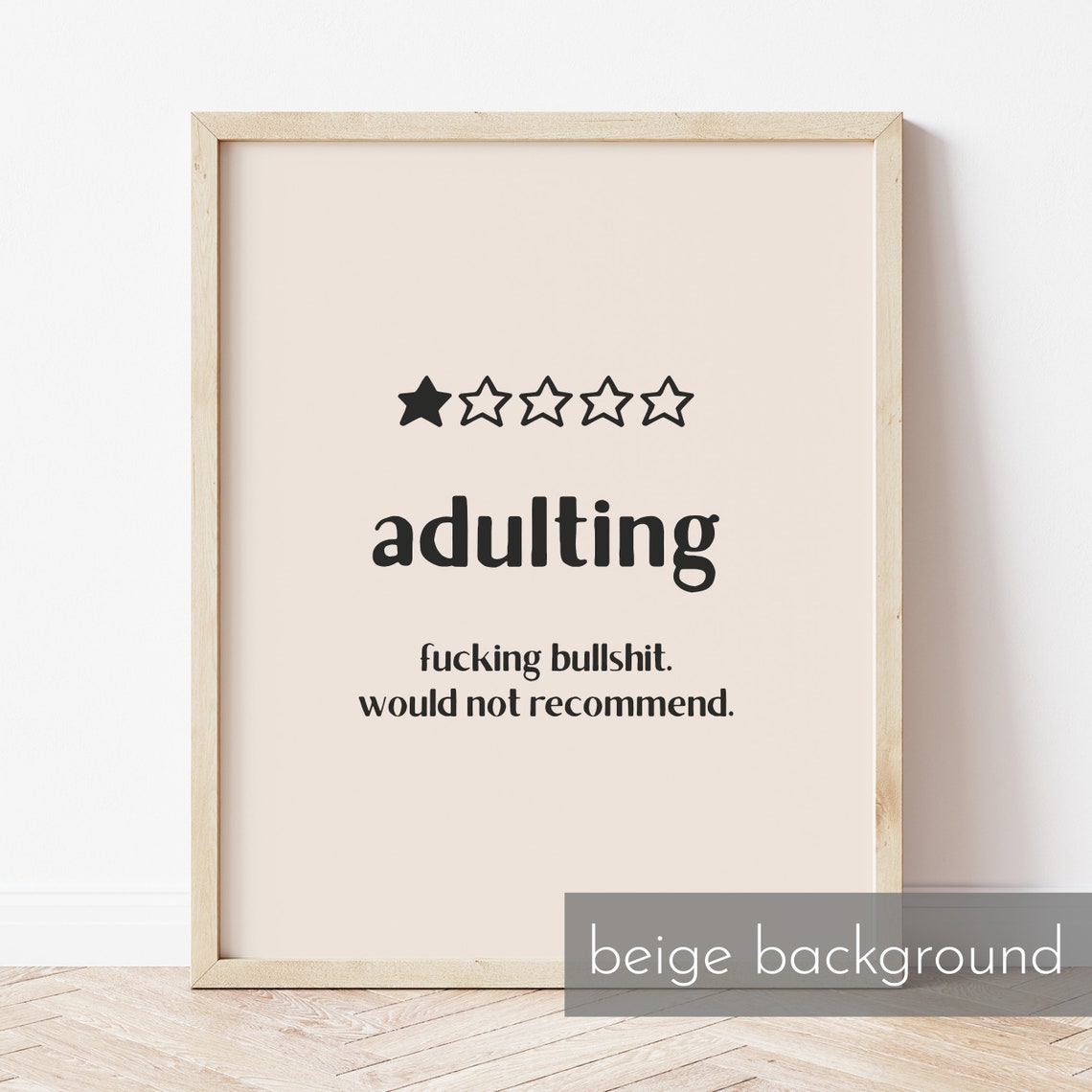 Adulting One Star Review Black Funny Quote Typography Poster - Image 2