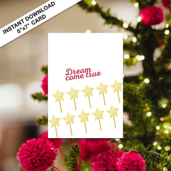 Dream Come True Golden Star Wands Card Instant Download Poster