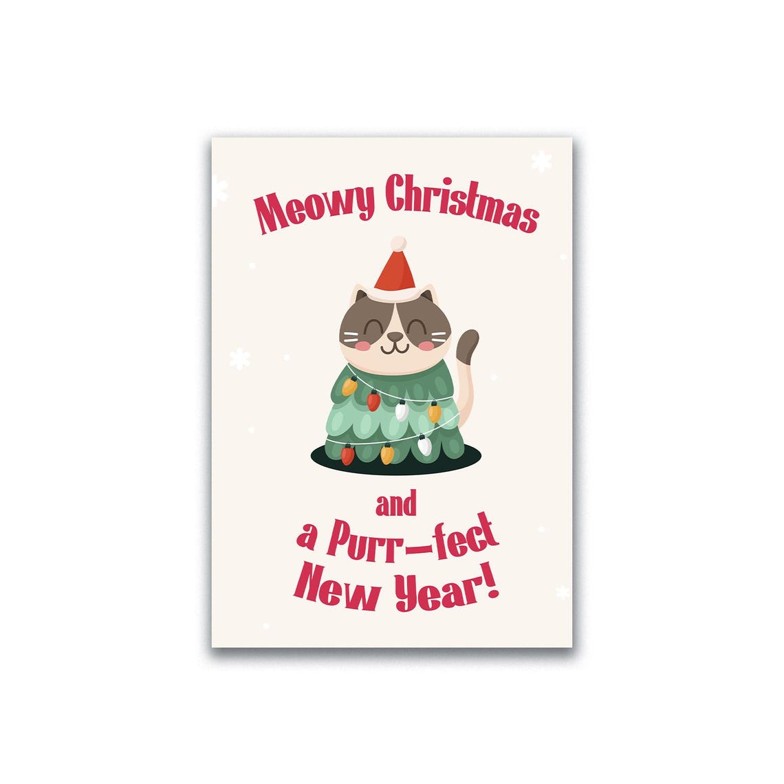 Meowy Christmas Cat Dressed As Christmas Tree Pun Art Poster - Image 3
