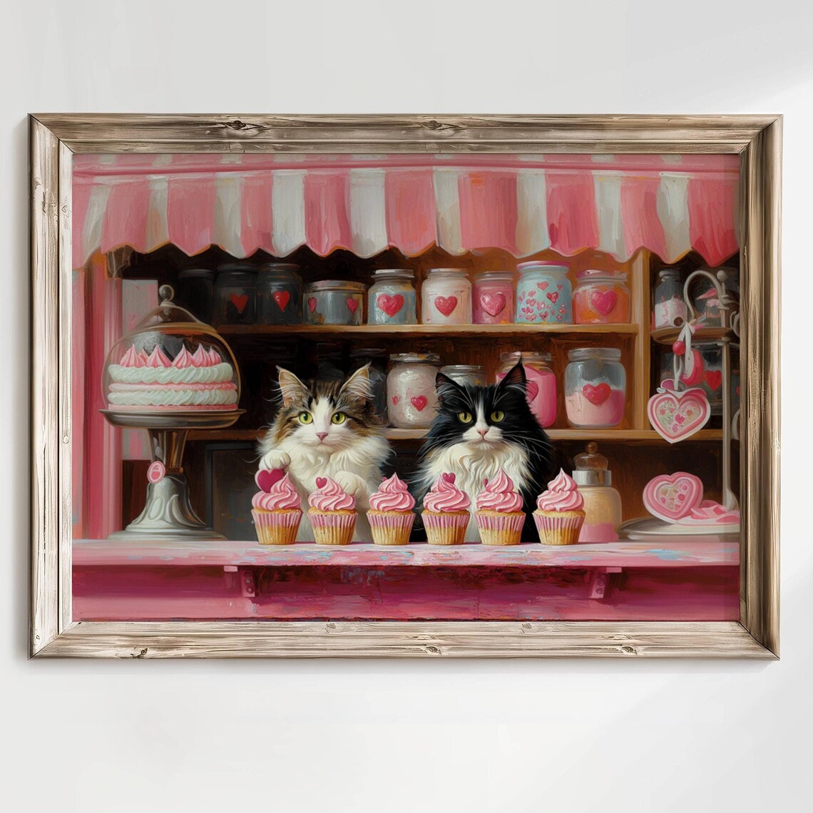 Tabby Cat And Tuxedo Valentine Bakery Poster