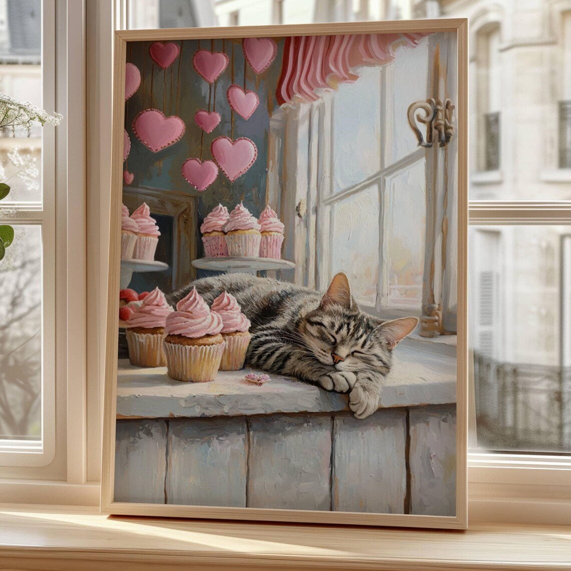 Tabby Cat And Cupcakes Valentines Day Poster
