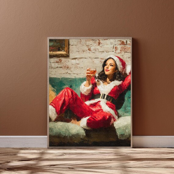 Elegant Woman Santa Costume Vintage Victorian Christmas Poster