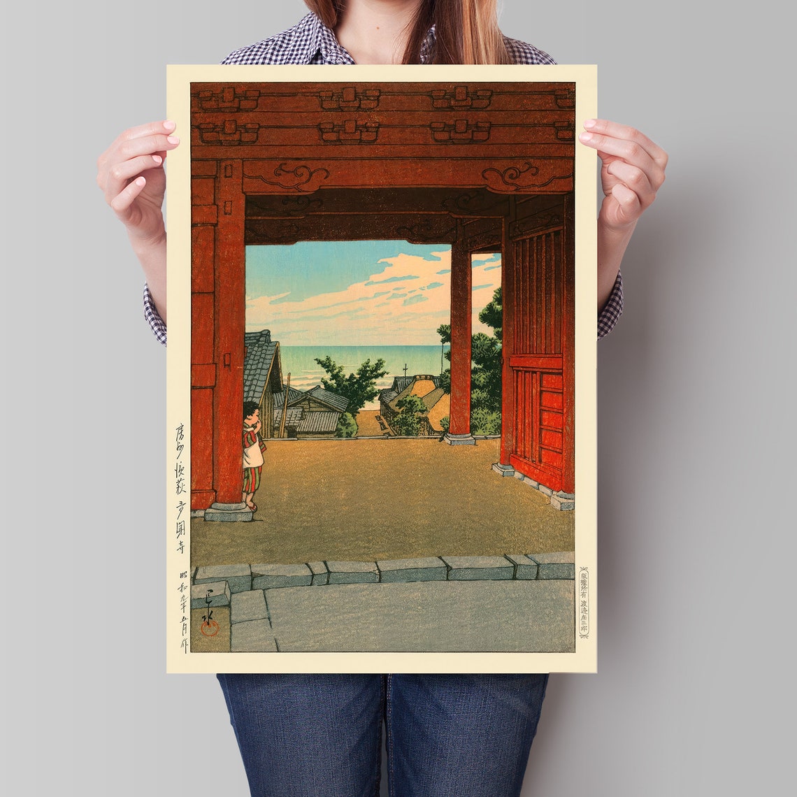 Japanese Red Temple Gate Sea View Woodblock Style Coastal Poster - Image 4