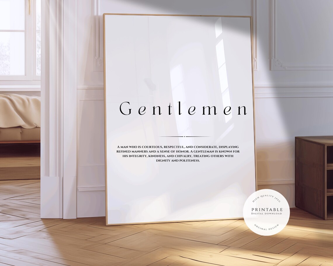 Gentlemen Definition Dictionary Style Minimalist Quote Wall Art
