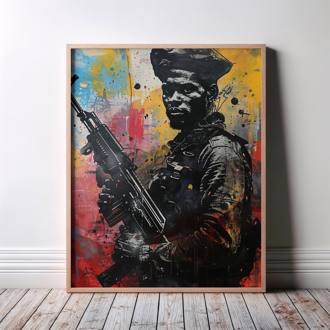 African Soldier With Rifle Graffiti Colorful Warrior Art Poster