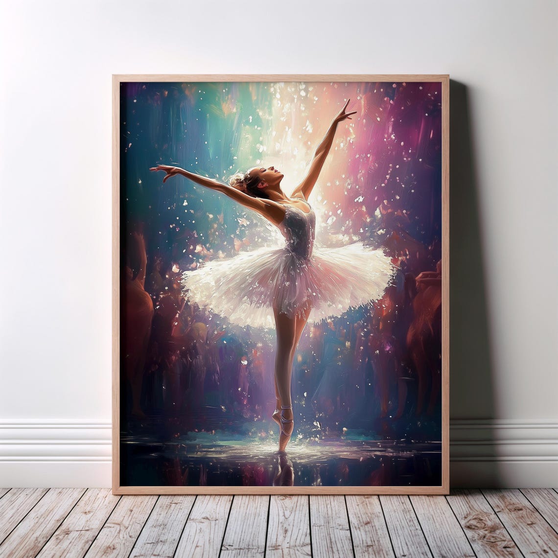 Ballerina On Stage Sparkling Lights Elegant Tutu Dance Art Poster