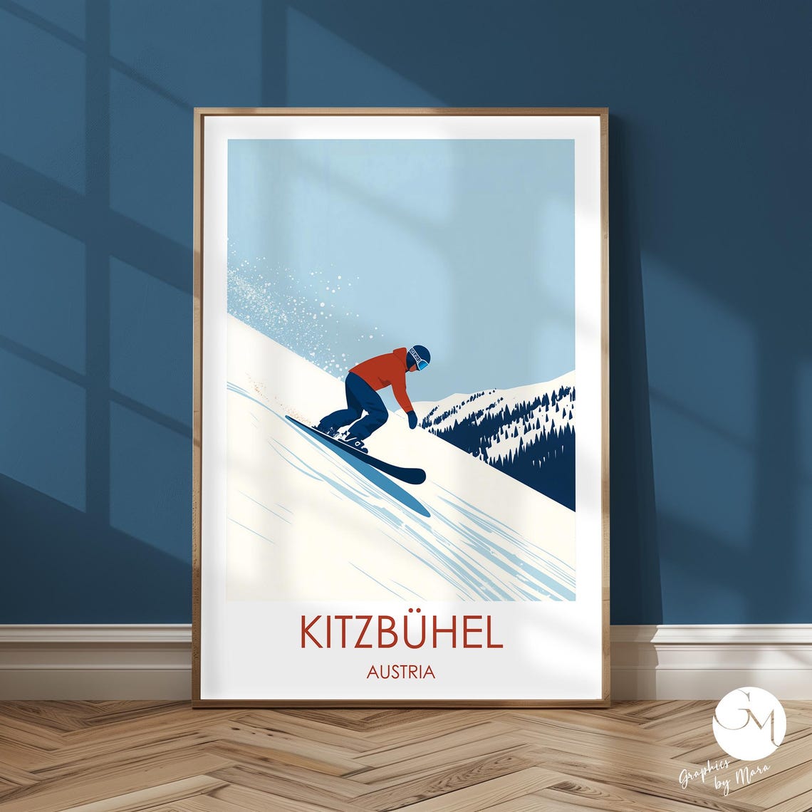 Kitzbühel Austria Snowboarder Alps Minimalist Winter Sport Poster