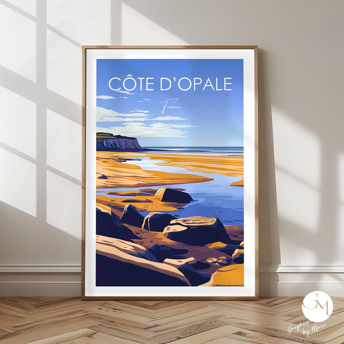 Côte D'Opale France Golden Beach Rocky Shoreline Travel Poster