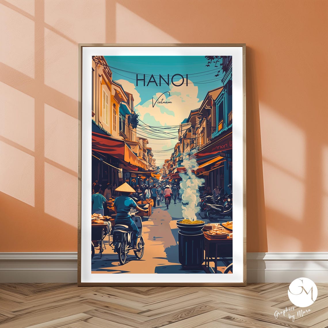 Hanoi Vietnam Street Food Scene With Top Caption Travel Poster