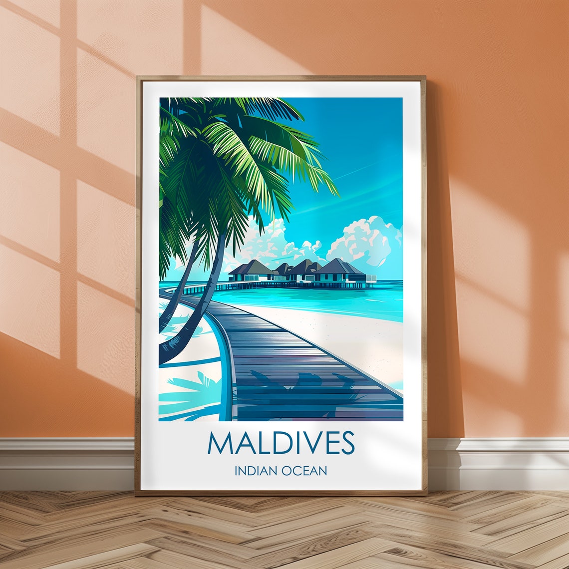 Maldives Indian Ocean Overwater Bungalow Tropical Travel Poster
