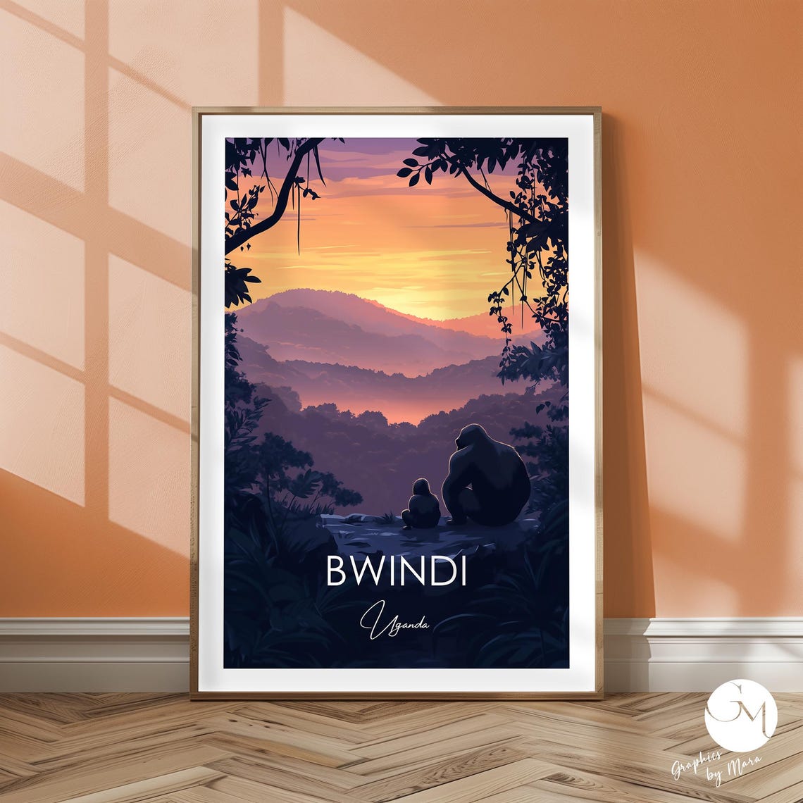 Bwindi Uganda Gorillas Sunset Misty Rainforest Travel Poster