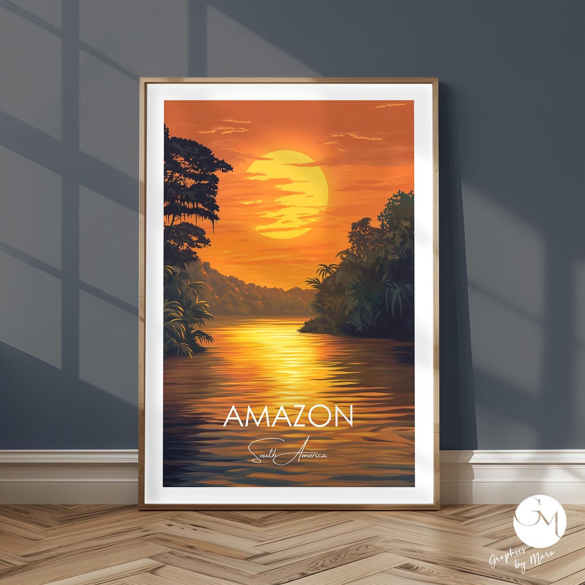 Amazon River Sunset Over Rainforest South America Travel Poster