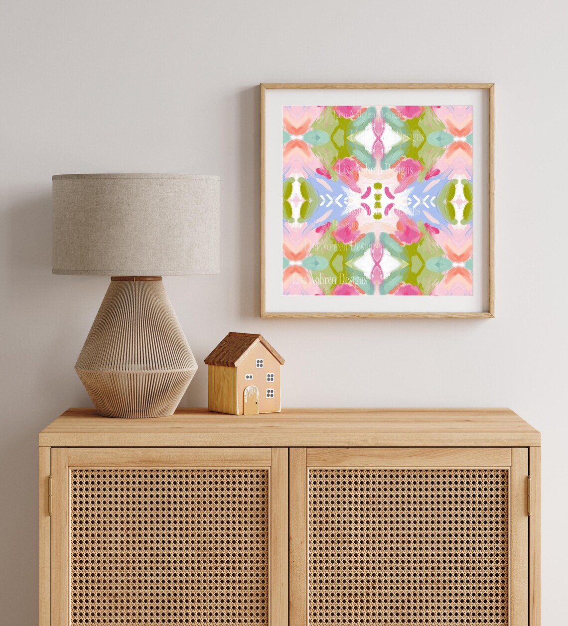 Cheerful Pastel Geometric Kaleidoscope Abstract Square Art Poster