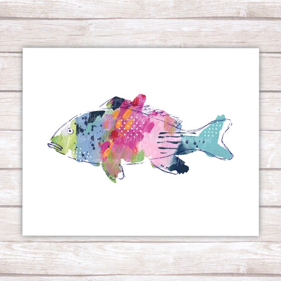 Colorful Fish Art, Abstract Coastal Sea Life