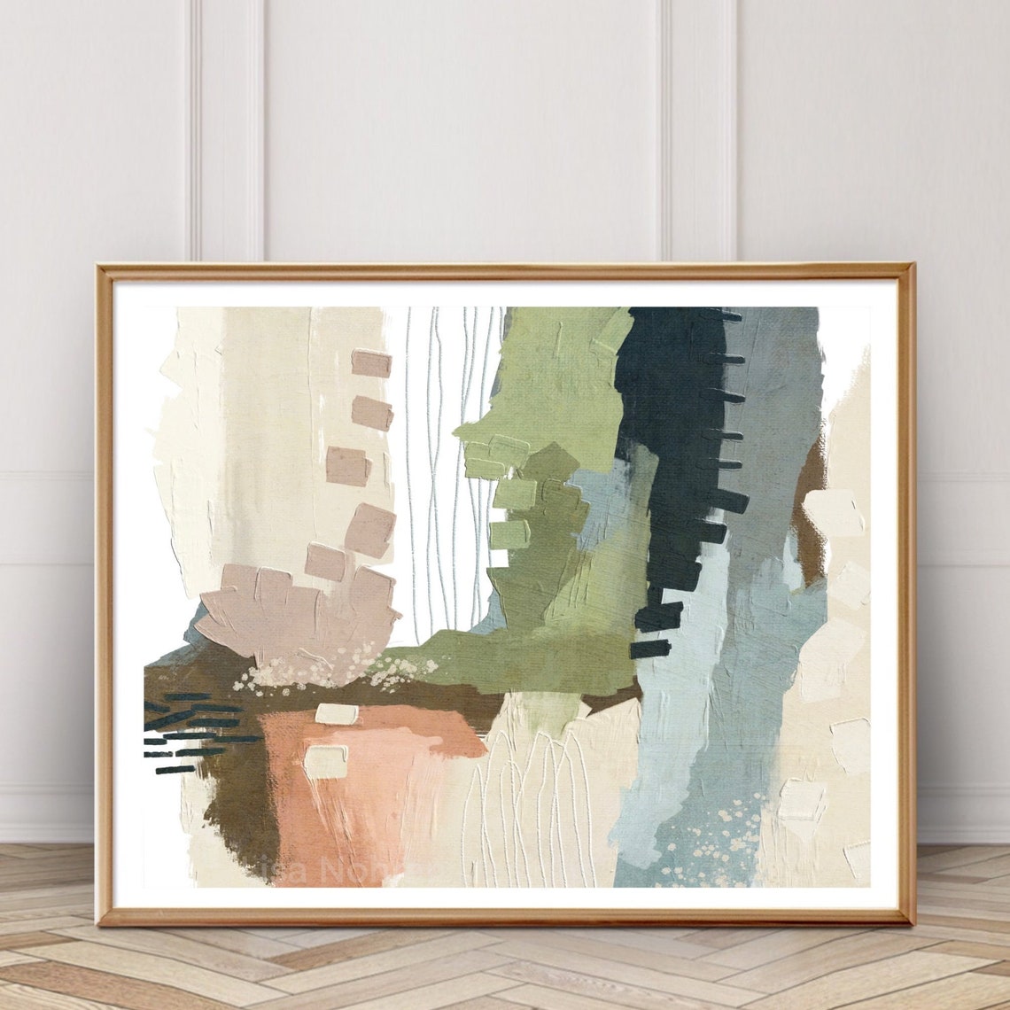 Neutral Blue Green Abstract, Modern Contemporary Painting