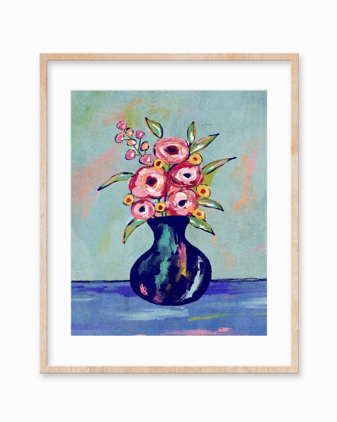 Abstract Impressionist Floral Vase Still Life