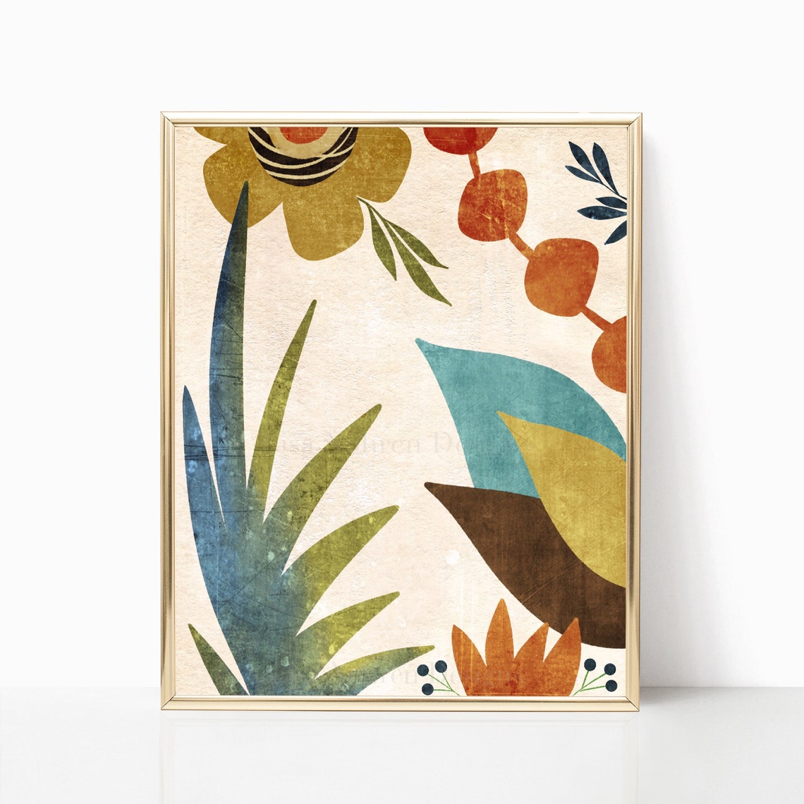 Mid Century Modern Abstract Floral, Botanical Print