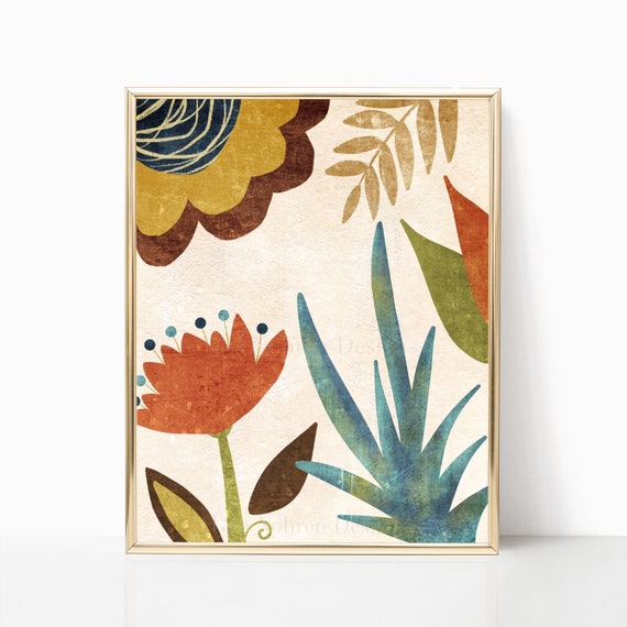 Mid Century Modern Abstract Floral, Botanical Print