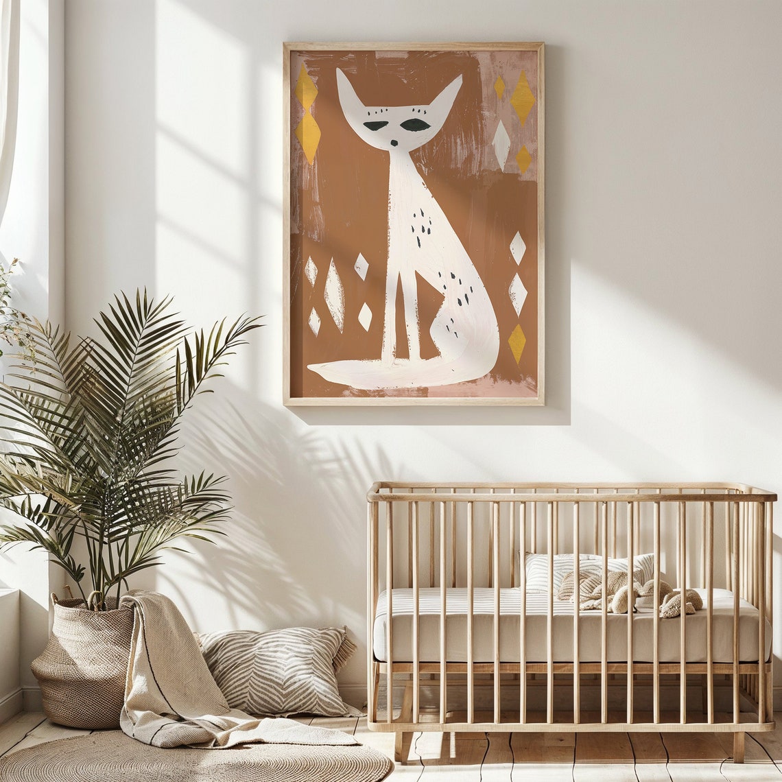 Abstract White Cat Terracotta Diamond Background Modern Nursery Poster - Image 6