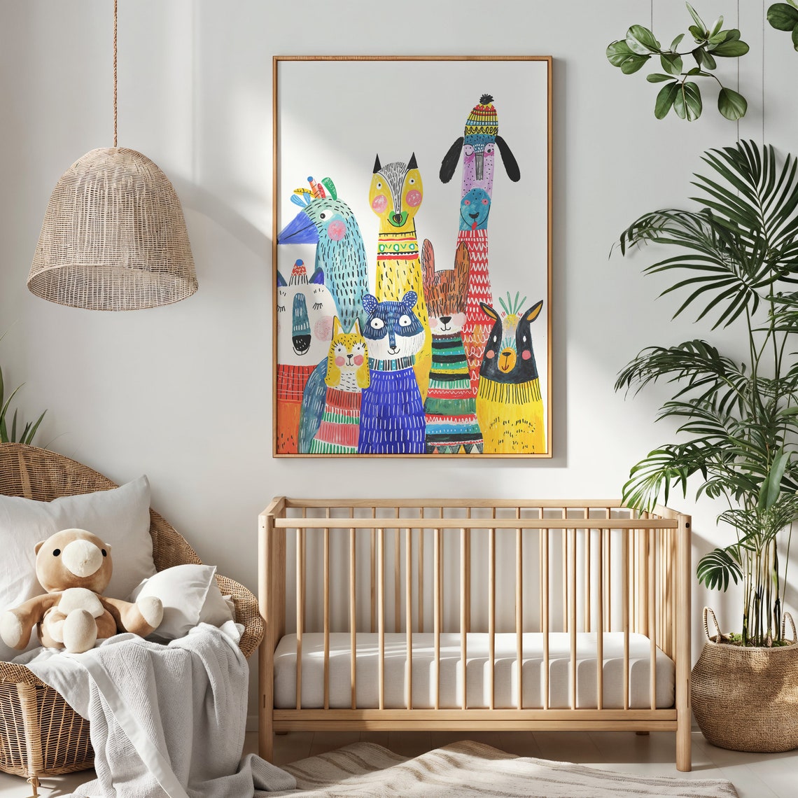Colorful Quirky Animal Friends Whimsical Tall Creatures Nursery Poster - Image 4