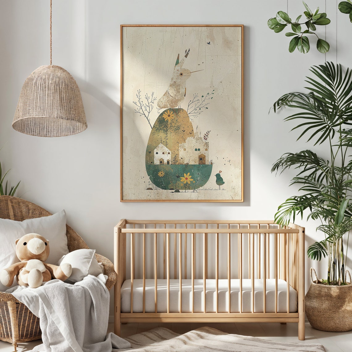 Whimsical Bird Village Inside Giant Egg Fantasy Collage Wall Art - Image 3