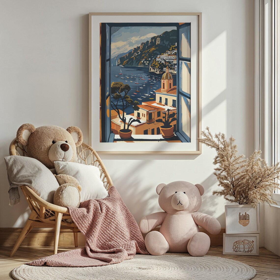 Mediterranean Coast Window View Sailboats Domed Church Travel Poster - Image 5