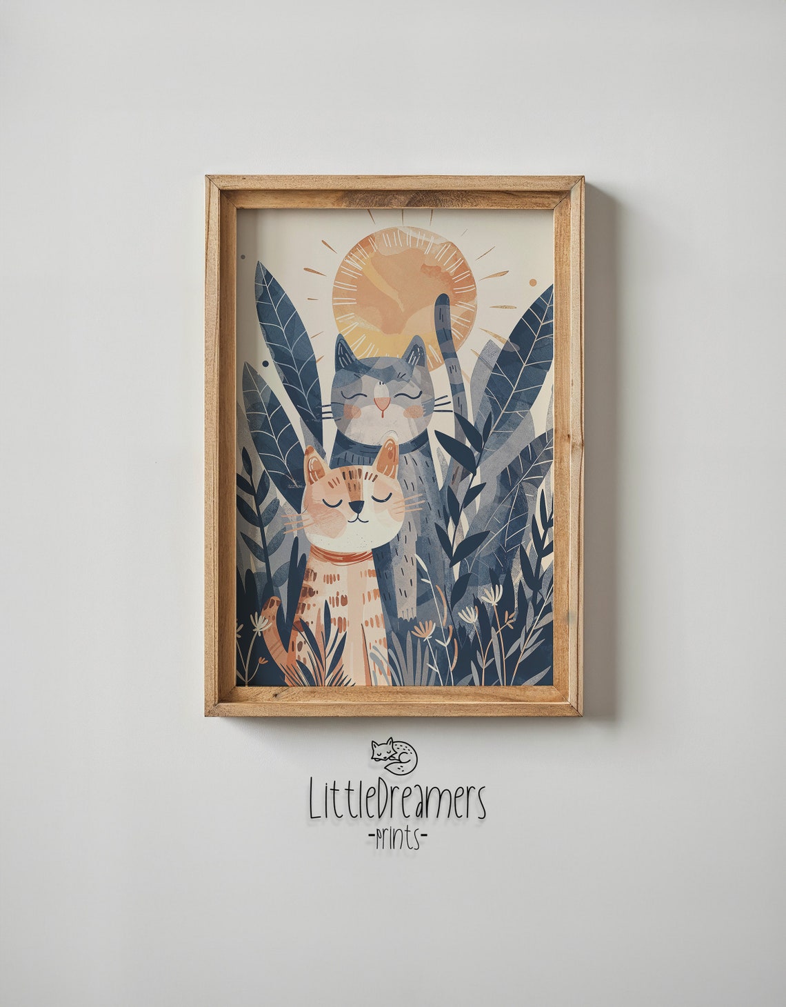 Two Cats Sun Nursery Poster Jungle Leaves Whimsical Kids Room Wall Art - Image 4