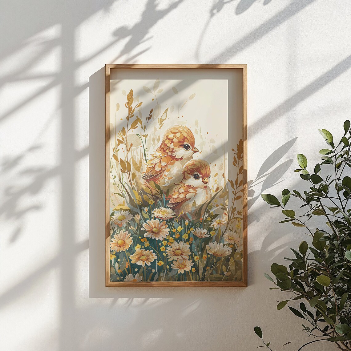 Two Baby Birds Daisy Meadow Watercolor Floral Spring Nursery Poster - Image 5