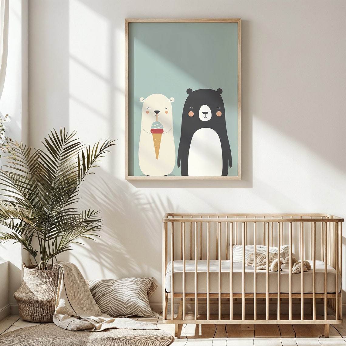 Two Bears Friends Ice Cream Cone Mint Background Kids Room Poster - Image 6