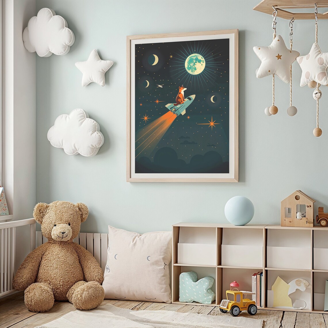 Astronaut Fox Space Nursery Art Print, Kids Room - Image 3