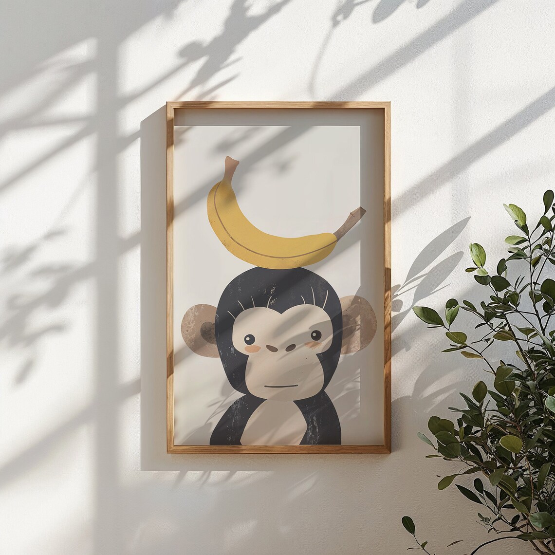 Monkey And Banana Nursery Animal Poster, Neutral Tones - Image 3