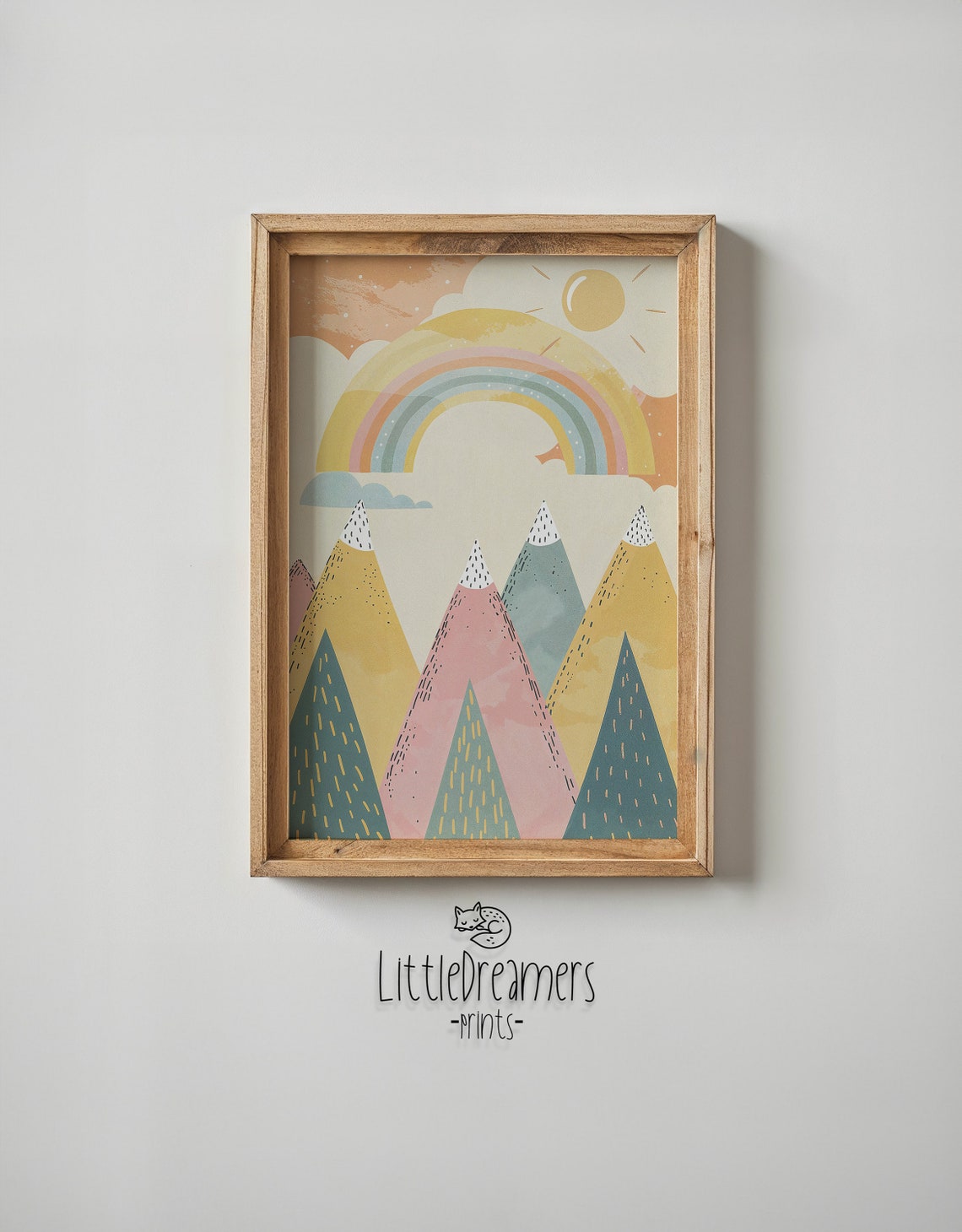 Rainbow Over Pastel Mountain Peaks Cheerful Playful Nursery Art Poster - Image 5