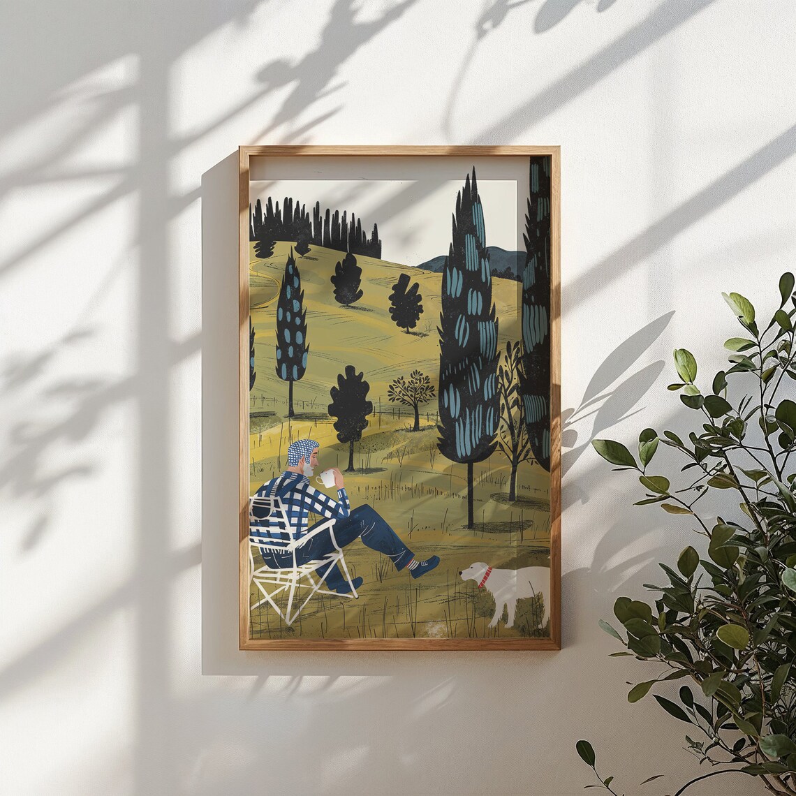 Man Coffee White Dog Cypress Hills Golden Countryside Wall Poster - Image 5