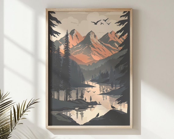 Mountain Landscape Nursery Wall Art Kids Room Nature Poster Gender Neutral Decor Gift Outdoor Adventure Scenery Print