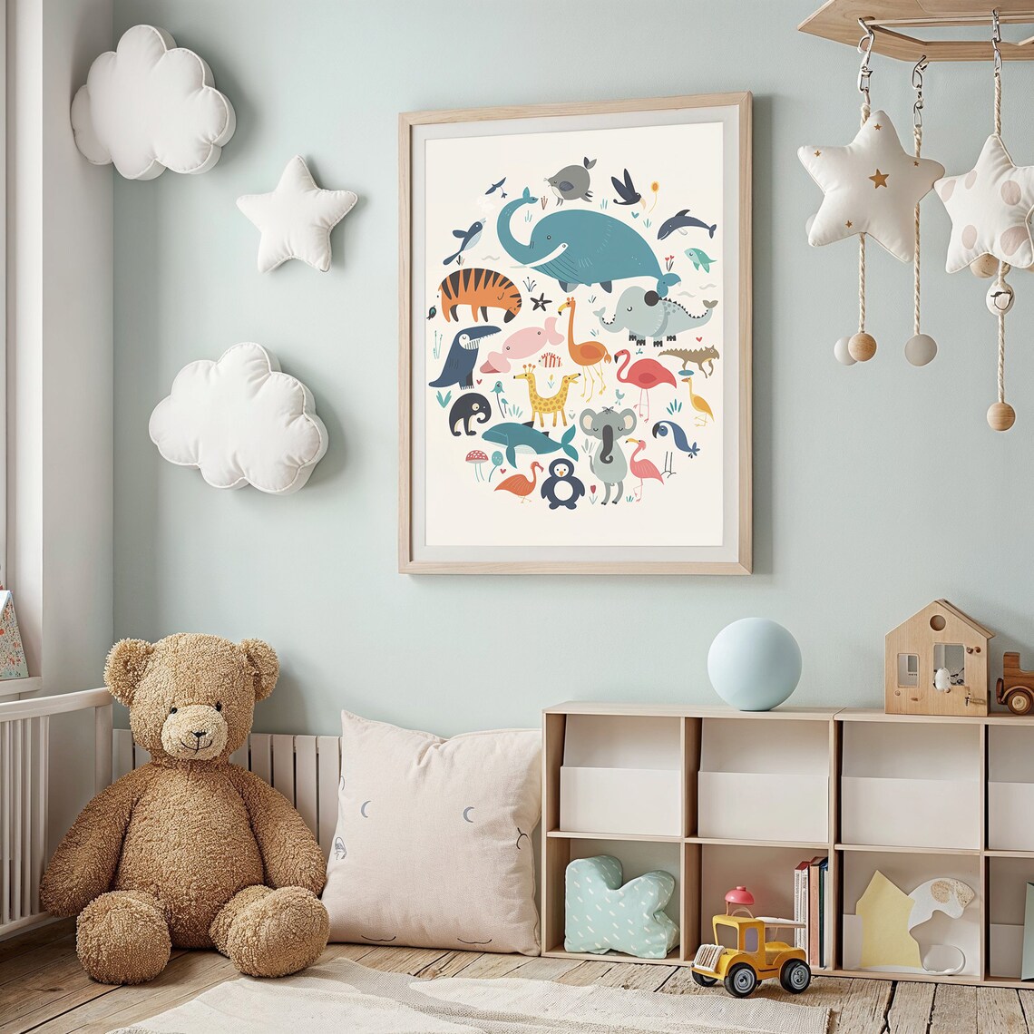 Jungle Friends Animal Collage Tiger Flamingo Whale Kids Wall Art - Image 2