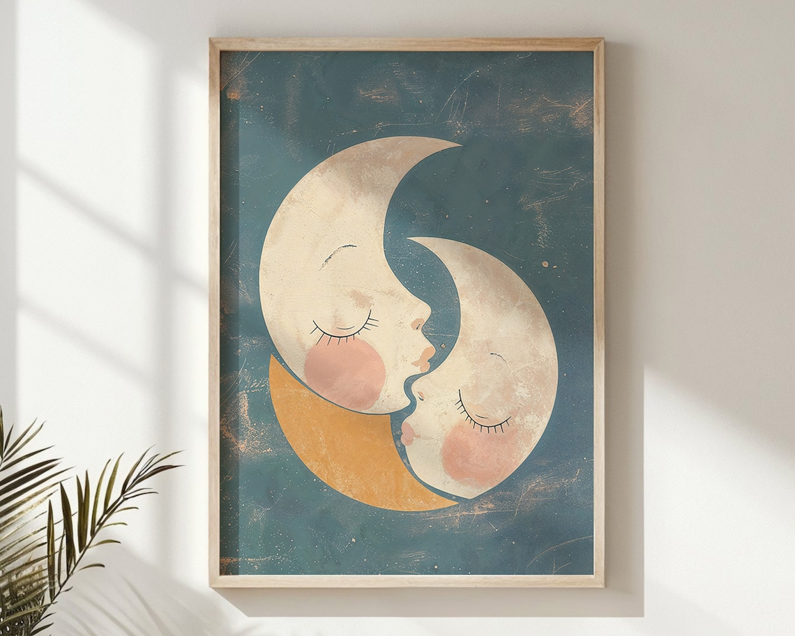 Moon And Stars Nursery Wall Art Print, Celestial Decor